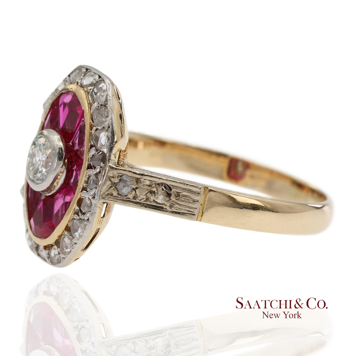 Vintage Two Tone 14K Yellow and White Gold Natural Diamond Ring