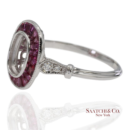 14K White Gold 0.10 ct Natural Diamond and 1.10 ct Natural Ruby Semi Mount Ring