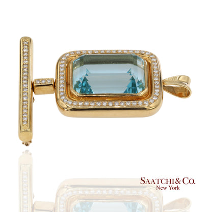 GIA 60 Ct Aquamarine and 4 Ct Diamond 18K Yellow Gold Convertible Pendant Brooch