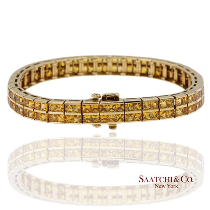 12.50 Ct Natural Yellow Sapphire Princess Cut Bracelet in 18K Yellow Gold