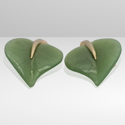 14K (585) Yellow Gold Natural Jade Stone Leaf Shape: Earrings