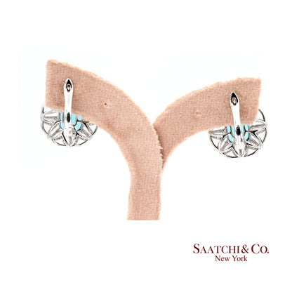 14k (585) White Gold Natural Blue Topaz and Diamond Earrings