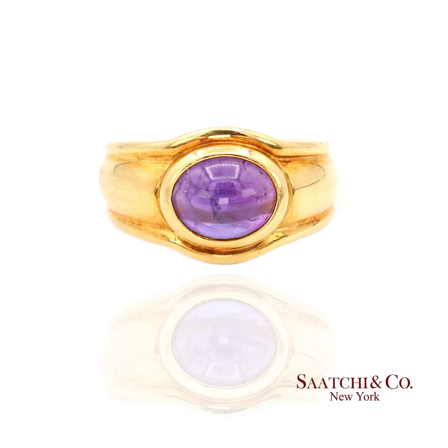 18k (750) Yellow Gold Natural cabochon Amethyst Ring