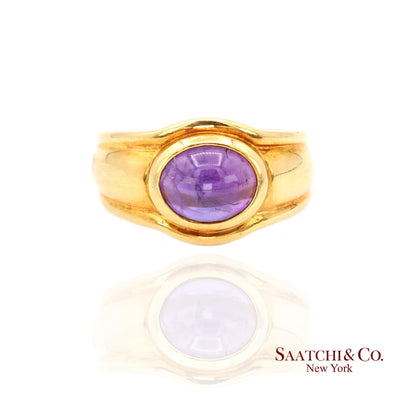 18k (750) Yellow Gold Natural cabochon Amethyst Ring