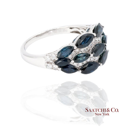 18k (750) White Gold Natural Diamond and Sapphire Ring Size 6.5