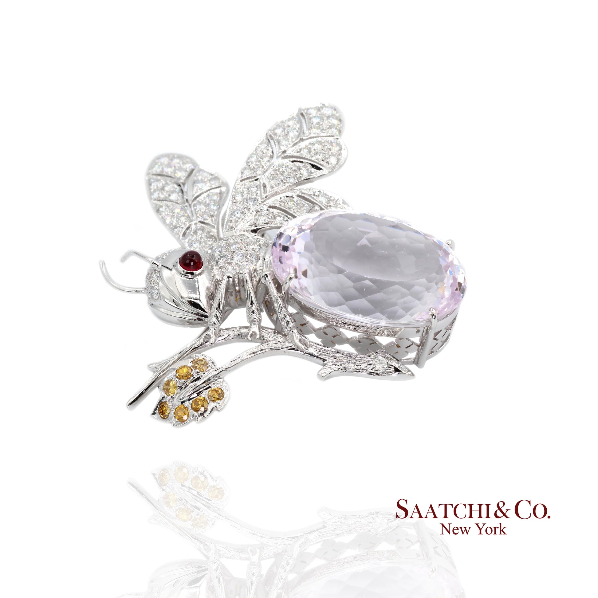 18K(750) Natural White Diamond with Kunzite stone Bee  Pin/Brooch/Pendant