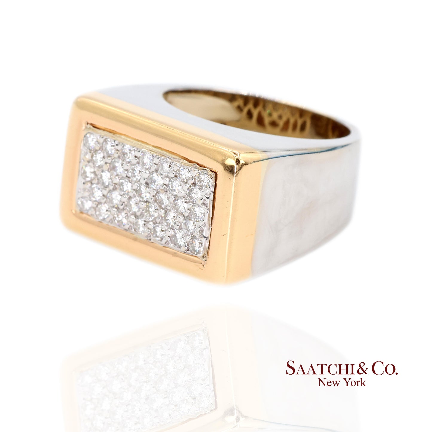 18k (750) Two Tone White Yellow Gold Natural Diamond Ring