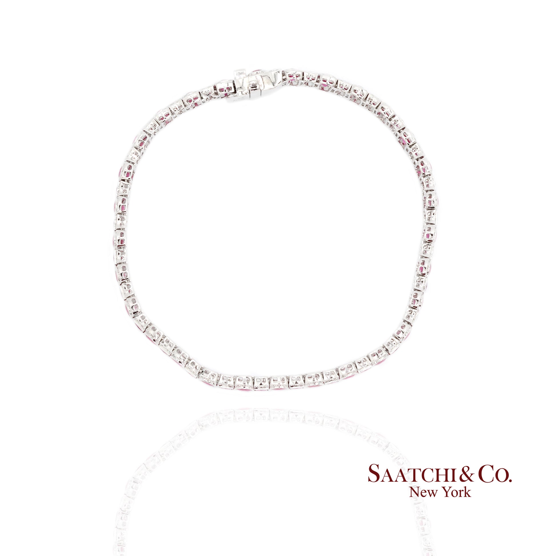 14K White Gold Natural Ruby Diamond Tennis Bracelet Milgrain Setting