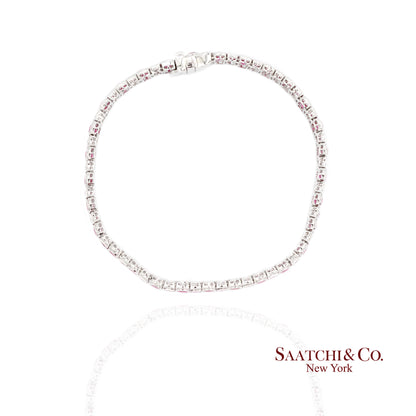 14K White Gold Natural Ruby Diamond Tennis Bracelet Milgrain Setting