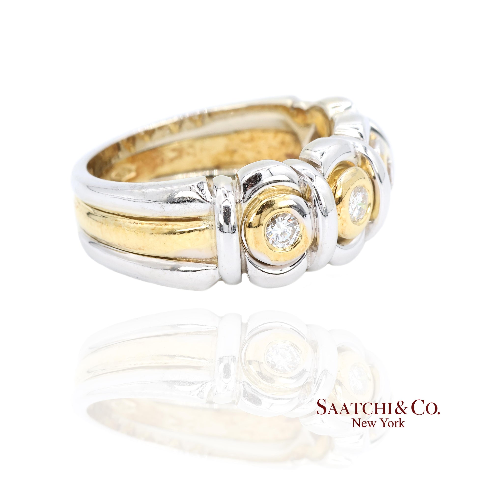 18k (750) White Yellow Two Tone Gold Natural Diamond Ring Size 7.5