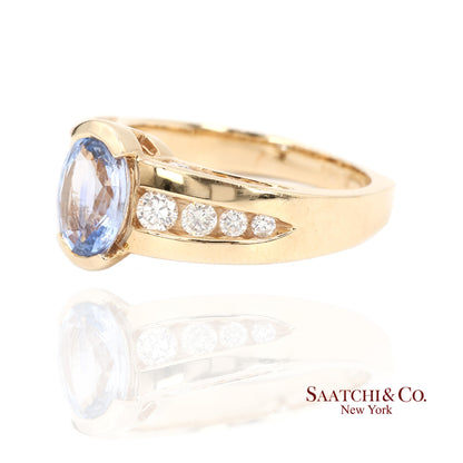 Vintage 14K Yellow Gold Natural Blue Sapphire and Diamond Ring
