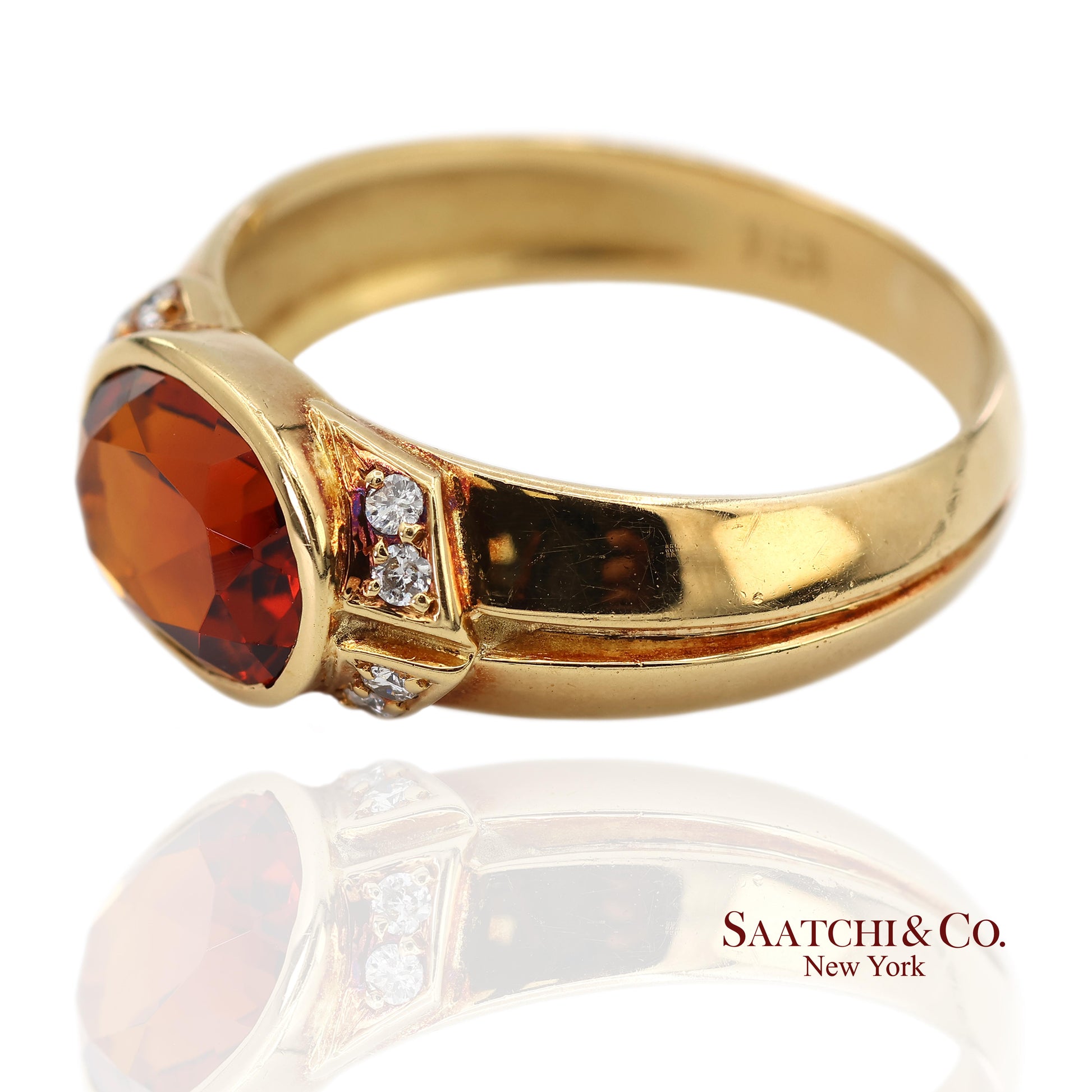 18K(750) Solid Yellow Gold Natural Diamond Mandarin Garnet Ring