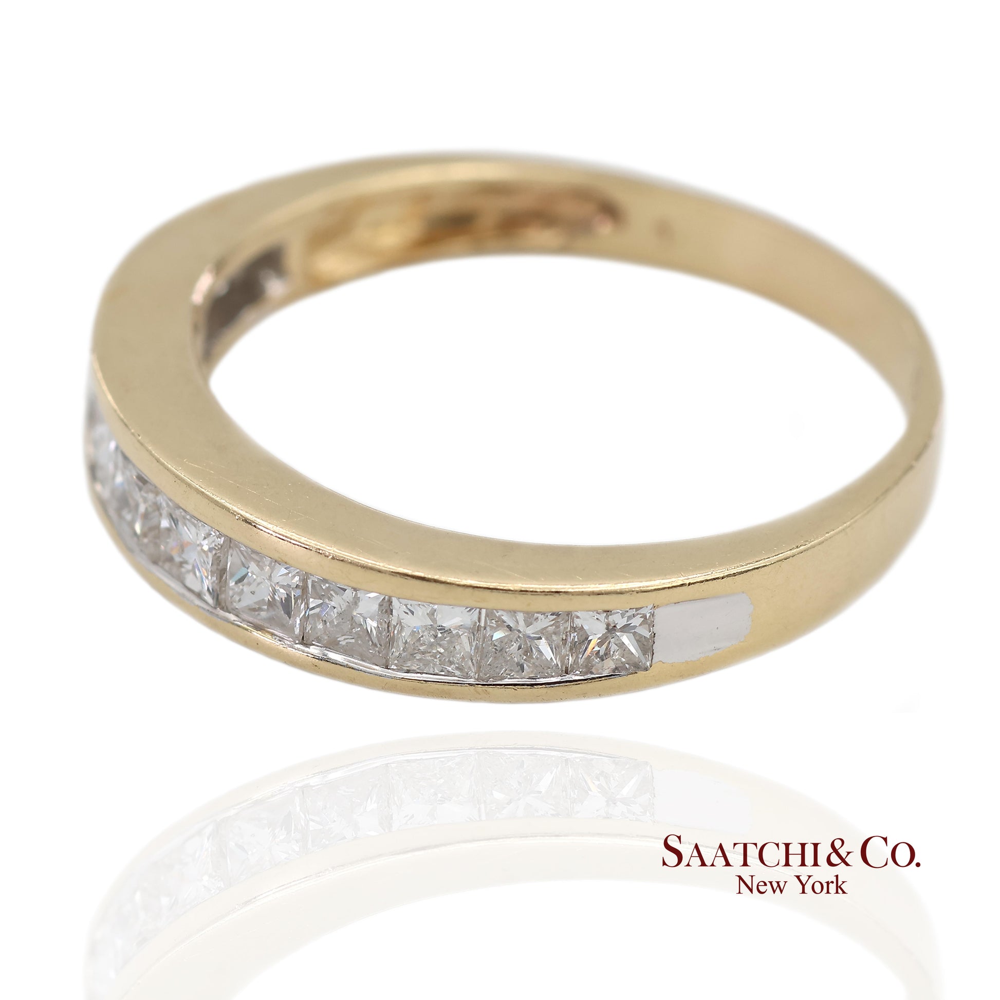 14K(585) Solid Yellow Gold Princess Cut Natural Diamond Band Ring