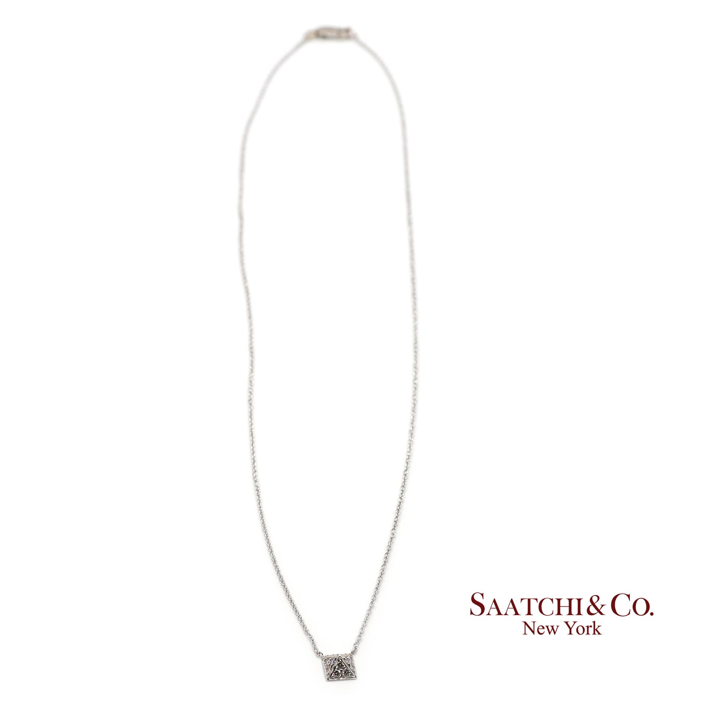 18K(750) White Gold Natural Diamond Square Shape Pendant Necklace with Chain