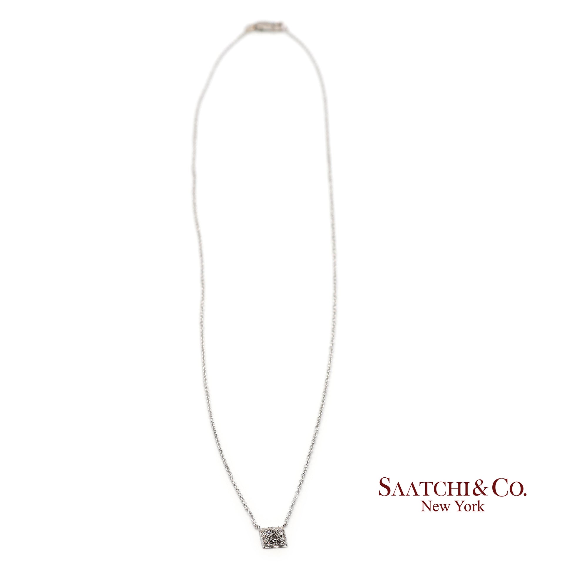 18K(750) White Gold Natural Diamond Square Shape Pendant Necklace with Chain