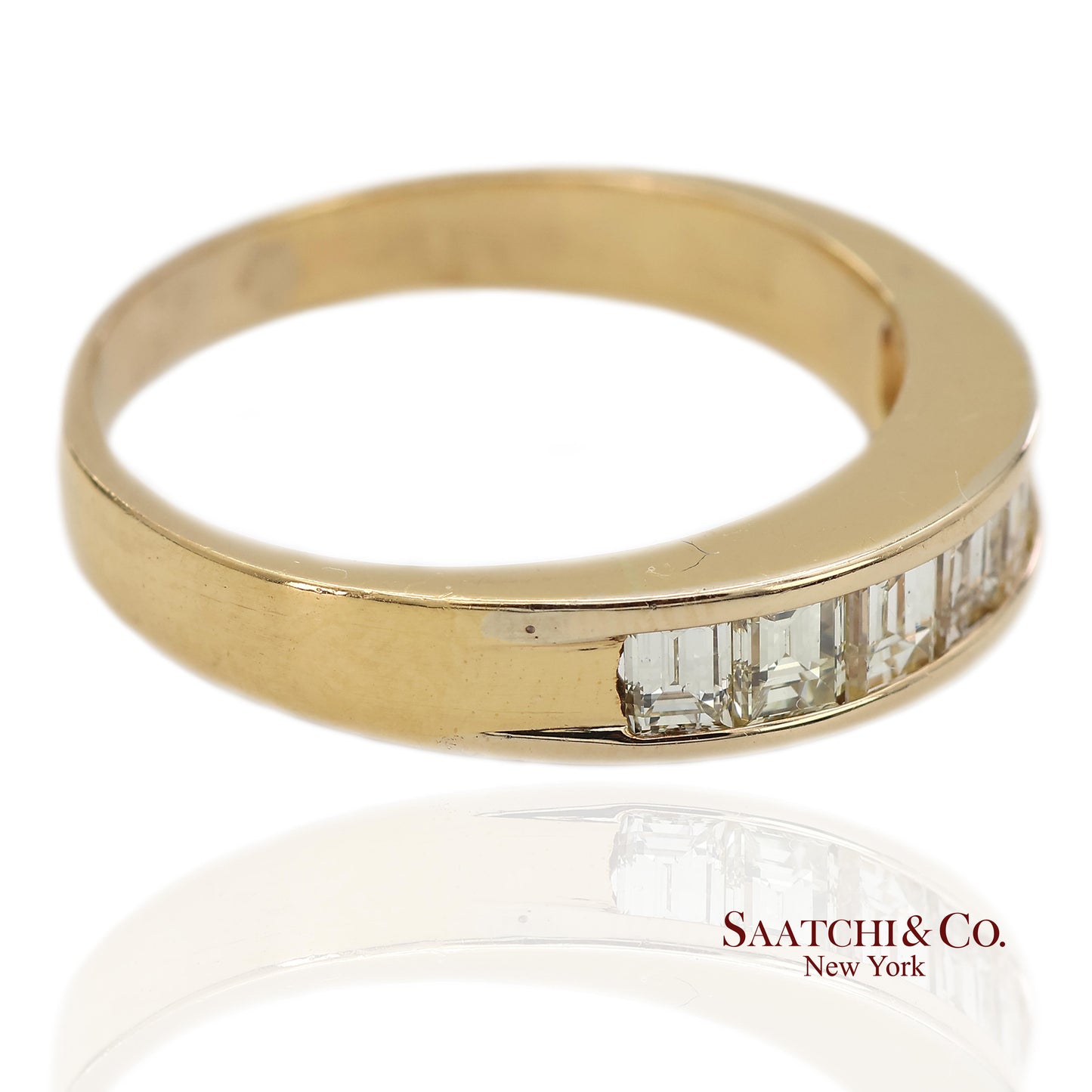 14K(585) Vintage Solid Yellow Gold Natural Baguette Diamond Band Ring