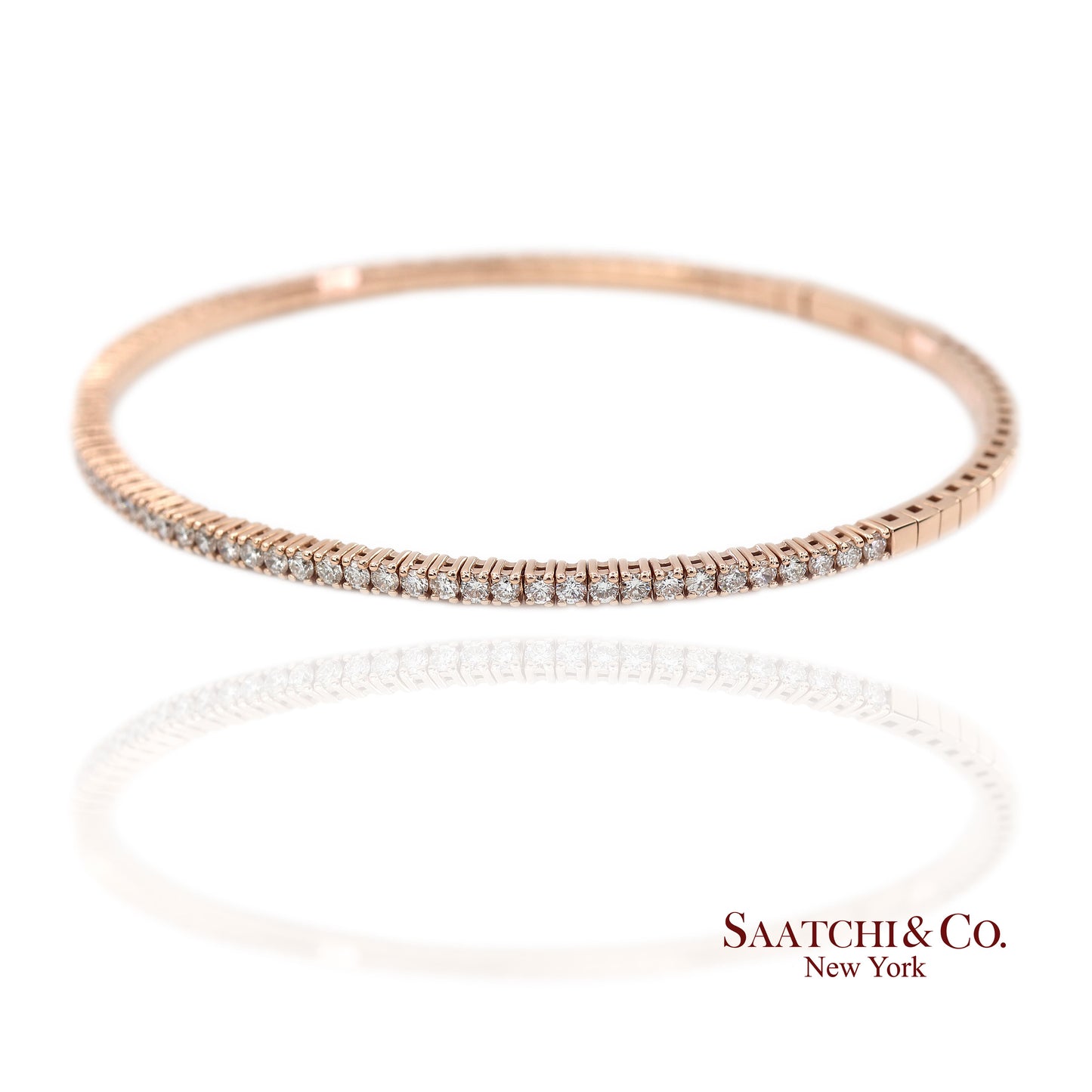 14K (585) Solid Rose Gold Flexible Natural Diamond Bangle Tennis Bracelet