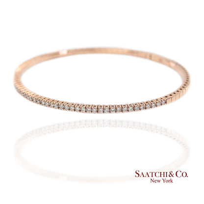 14K (585) Solid Rose Gold Flexible Natural Diamond Bangle Tennis Bracelet