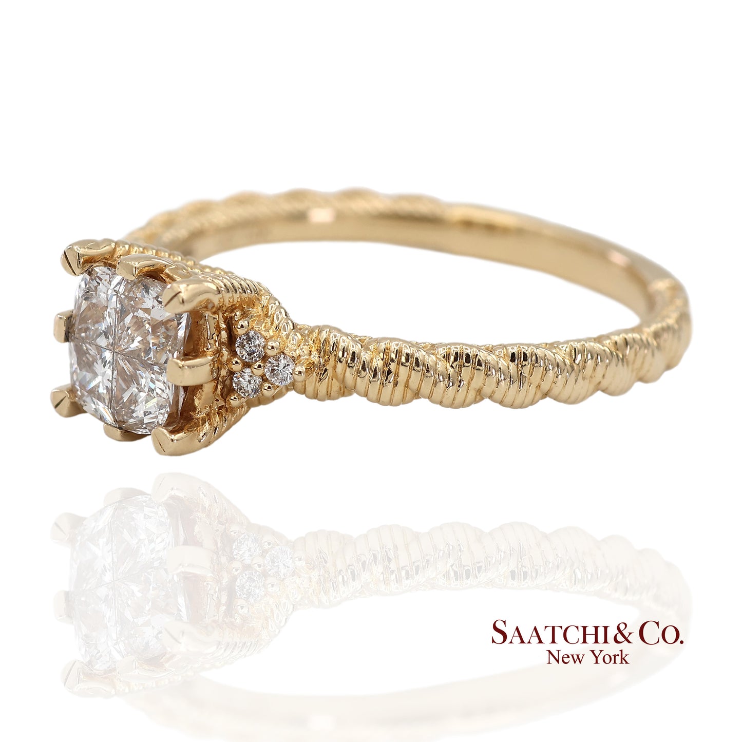 Judith Ripka 14K (585) Yellow Gold Natural Diamond Square Illusion Band Ring