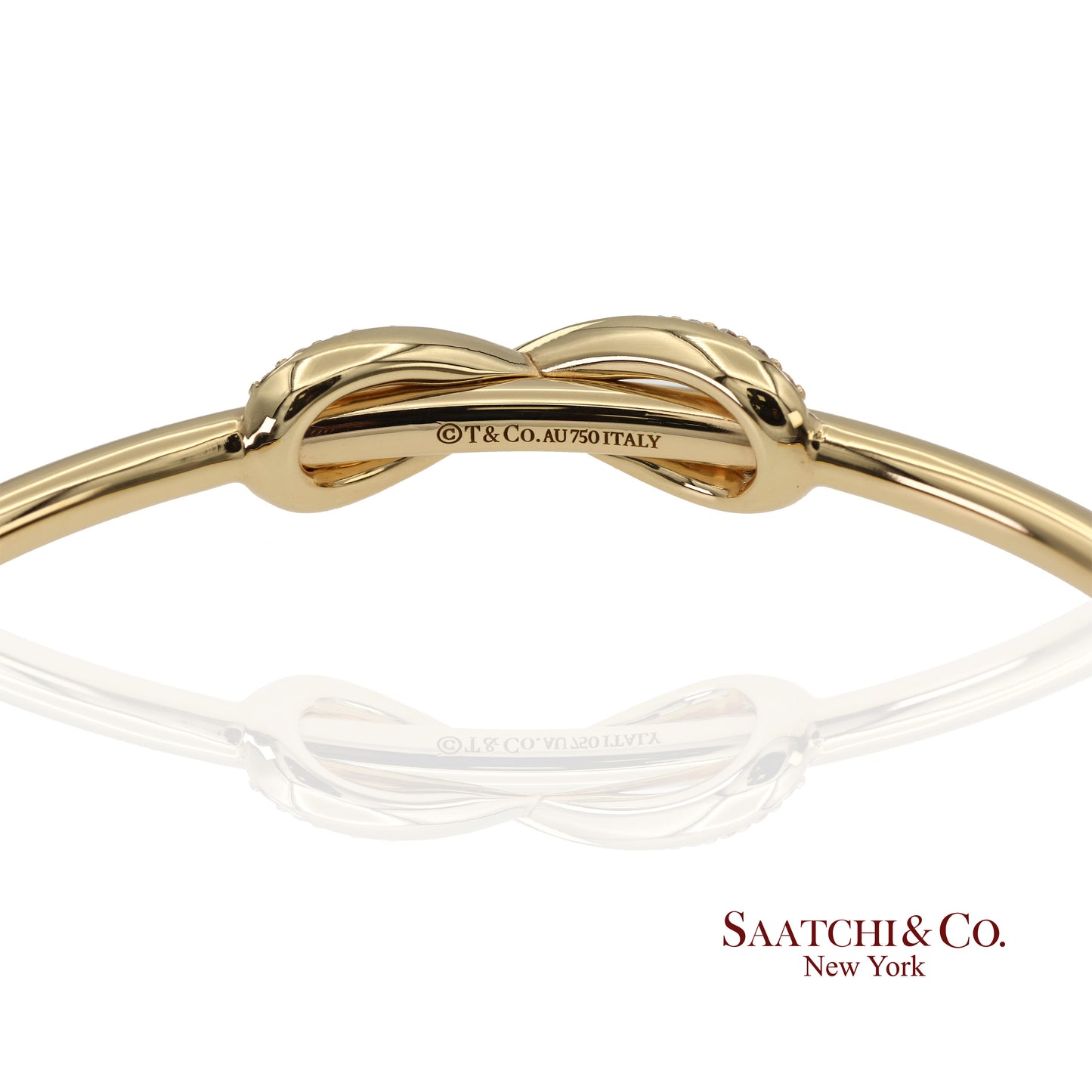 Tiffany & Co. Infinity Cuff 18K 750 Yellow Gold Natural Diamond Bangle Bracelet