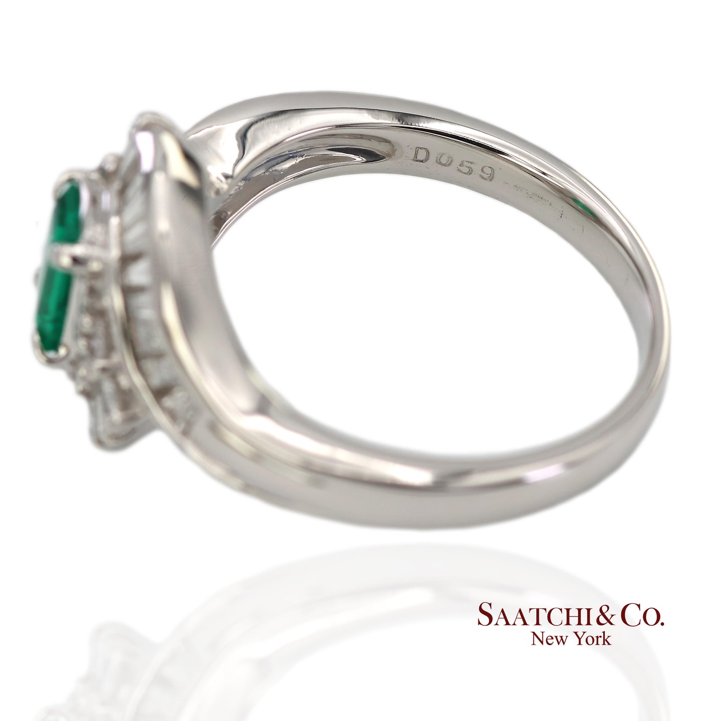 GIA Certified Solid Platinum 900 Natural Diamond and Natural Emerald Ring