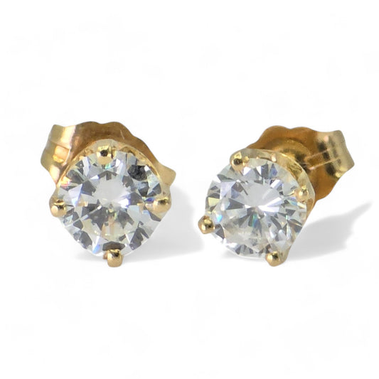 14K Yellow Gold 0.80 Carat Diamond Stud Earrings with 2 Full Cut Round Diamonds, VVS-VS Clarity, F-G Color, 1.09 Grams