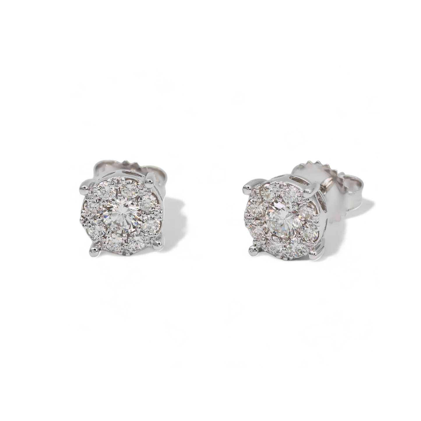 Round Cut Diamond Cluster Stud White Earrings