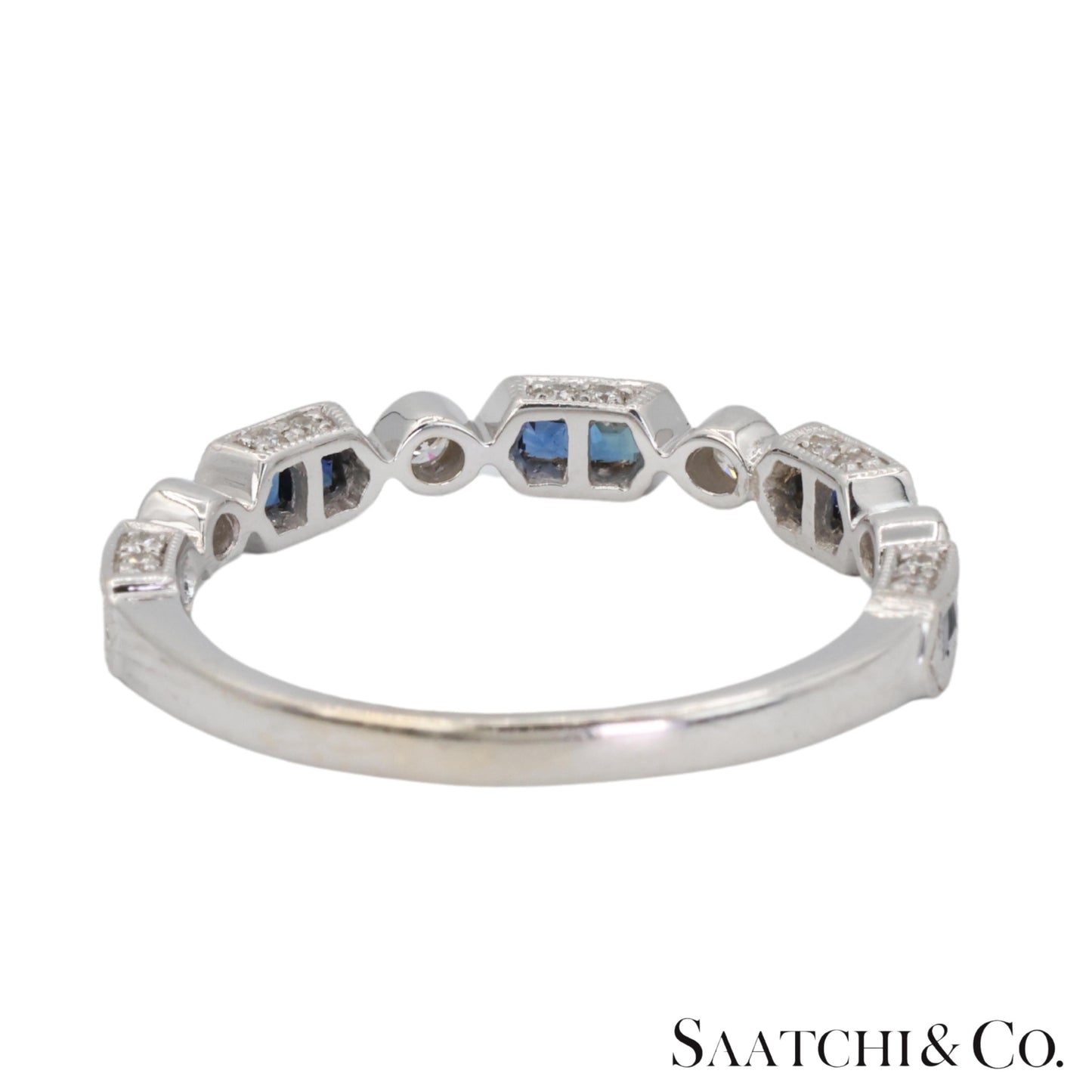 14k (585) White Gold Natural Diamond and Sapphire Band Size 8