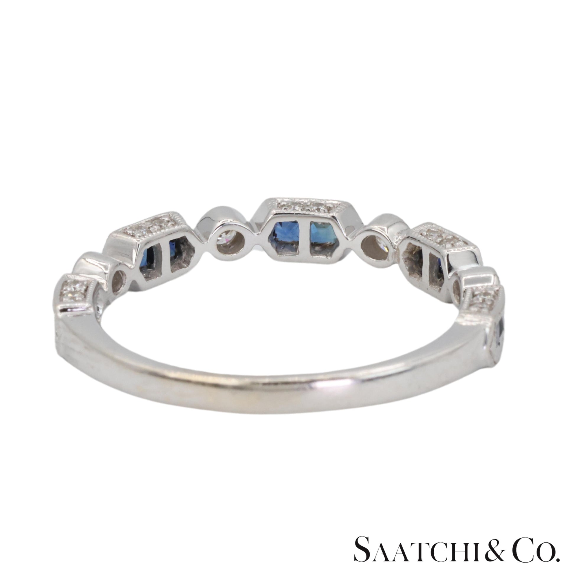 14k (585) White Gold Natural Diamond and Sapphire Band Size 8