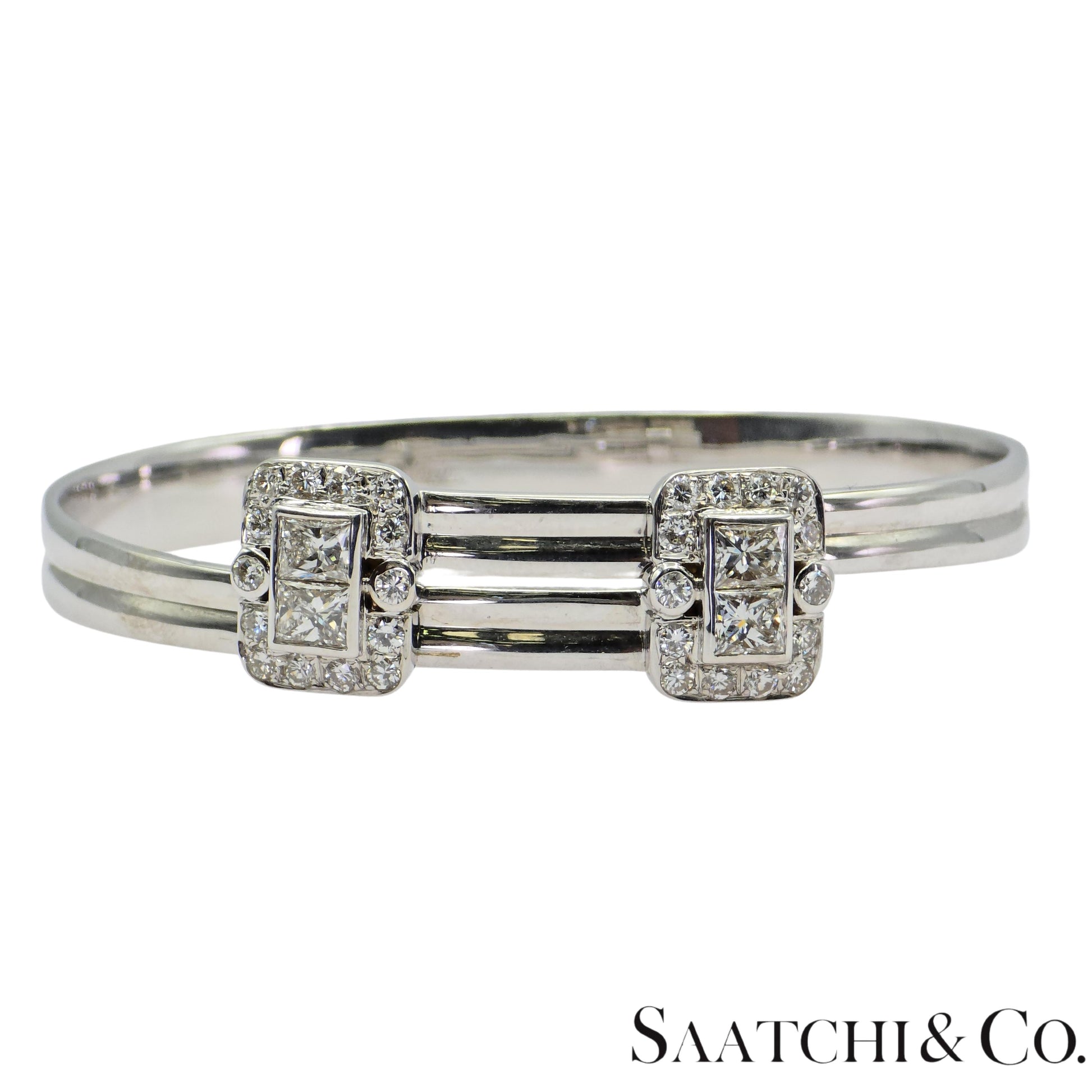 18K (750) White Gold Adjustable Bangle Natural White VVS-VS Diamond