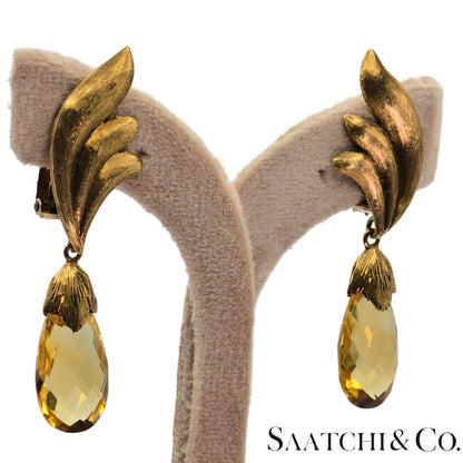 14k (585) Yellow Gold 8 Ct Natural Yellow Citrine Earrings