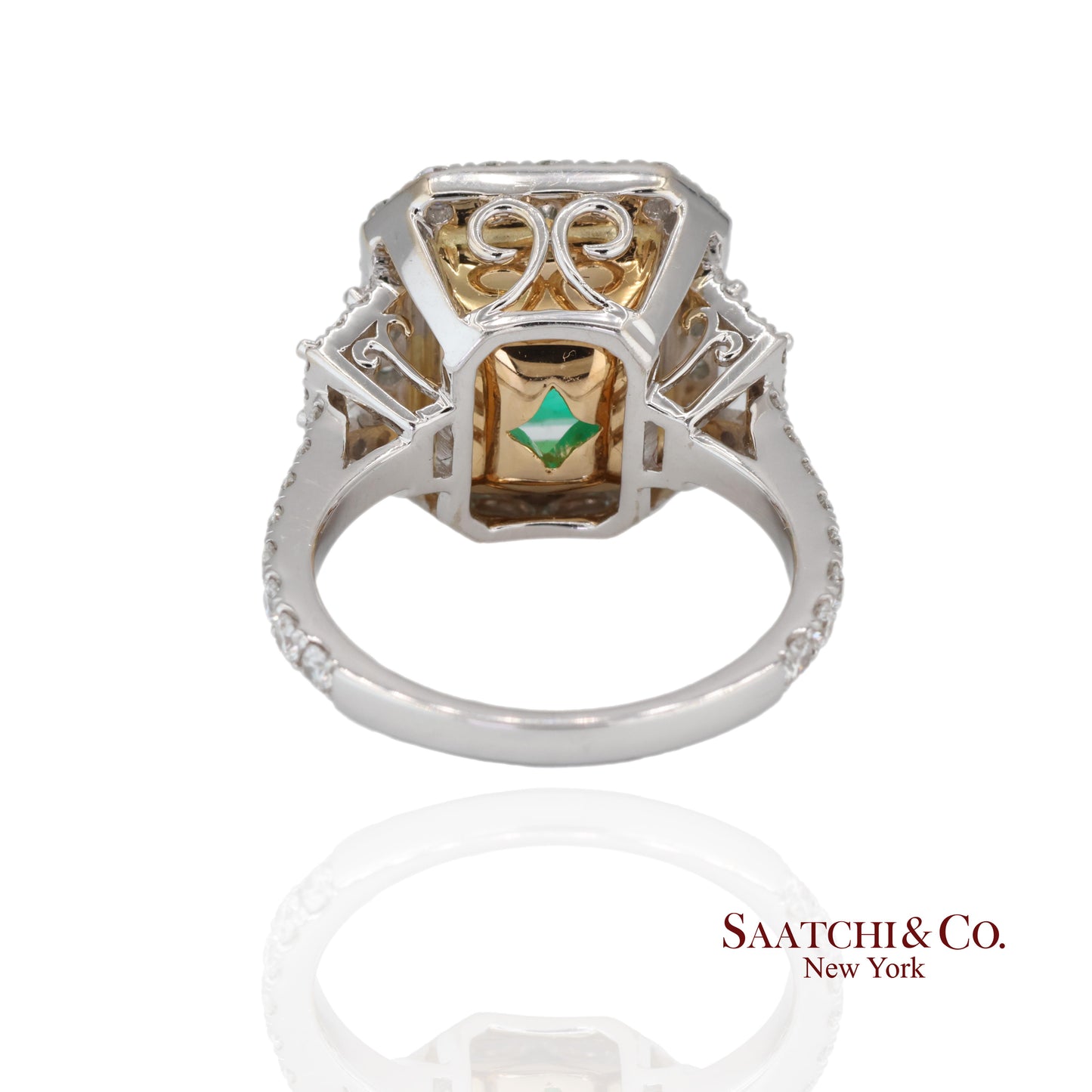 GIA 18k (750) White Gold Natural Colombian Emerald and Natural Diamond Ring