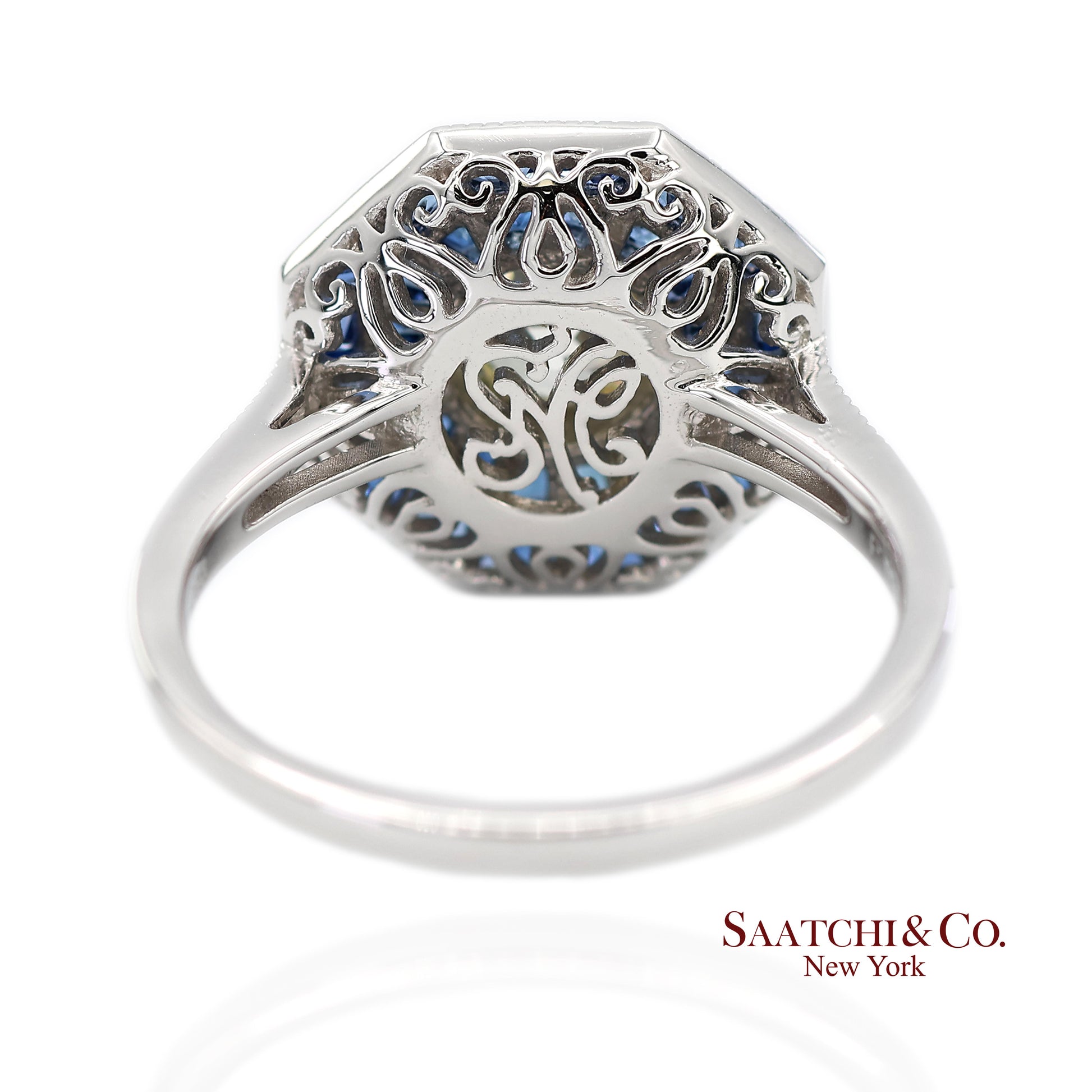 Platinum 950 Natural Diamond and Natural Sapphire Milgrain Ring