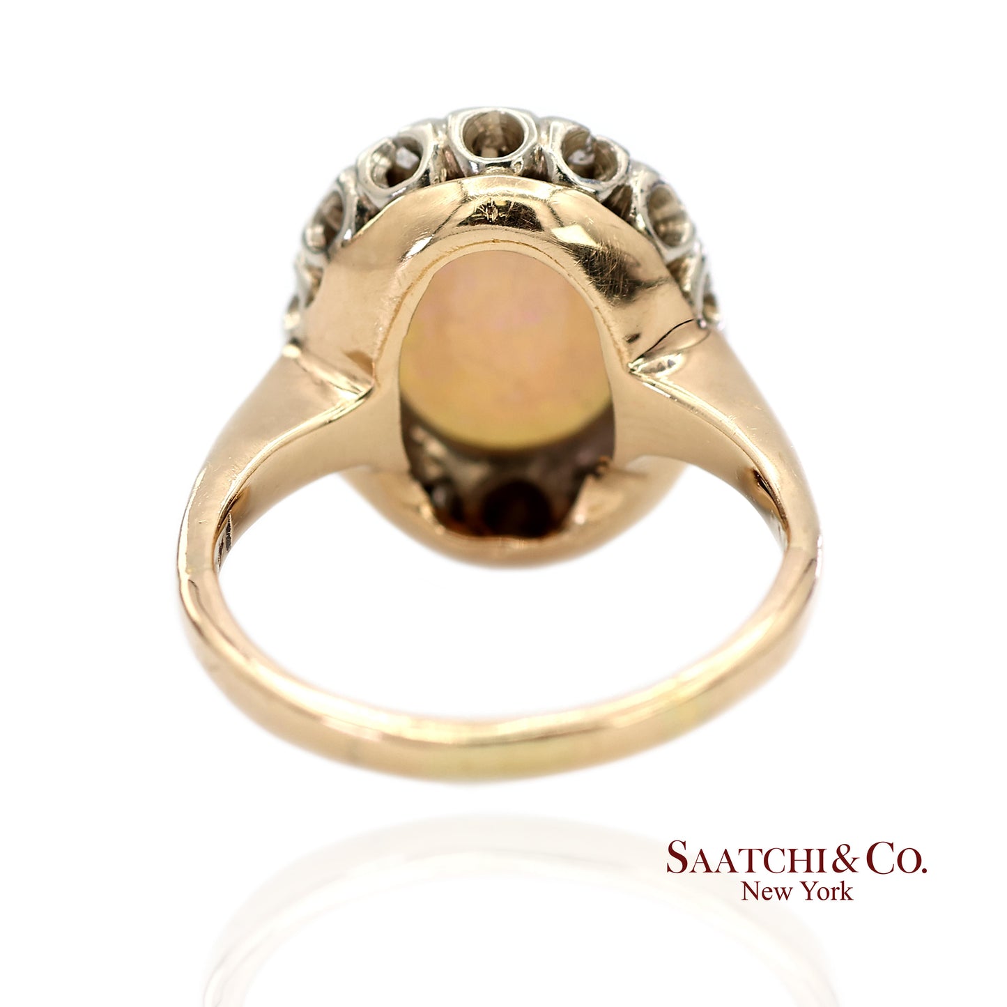 14K White and Yellow Gold Vintage Natural Diamond and Natural Opal Ring