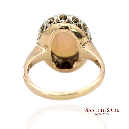 14K White and Yellow Gold Vintage Natural Diamond and Natural Opal Ring