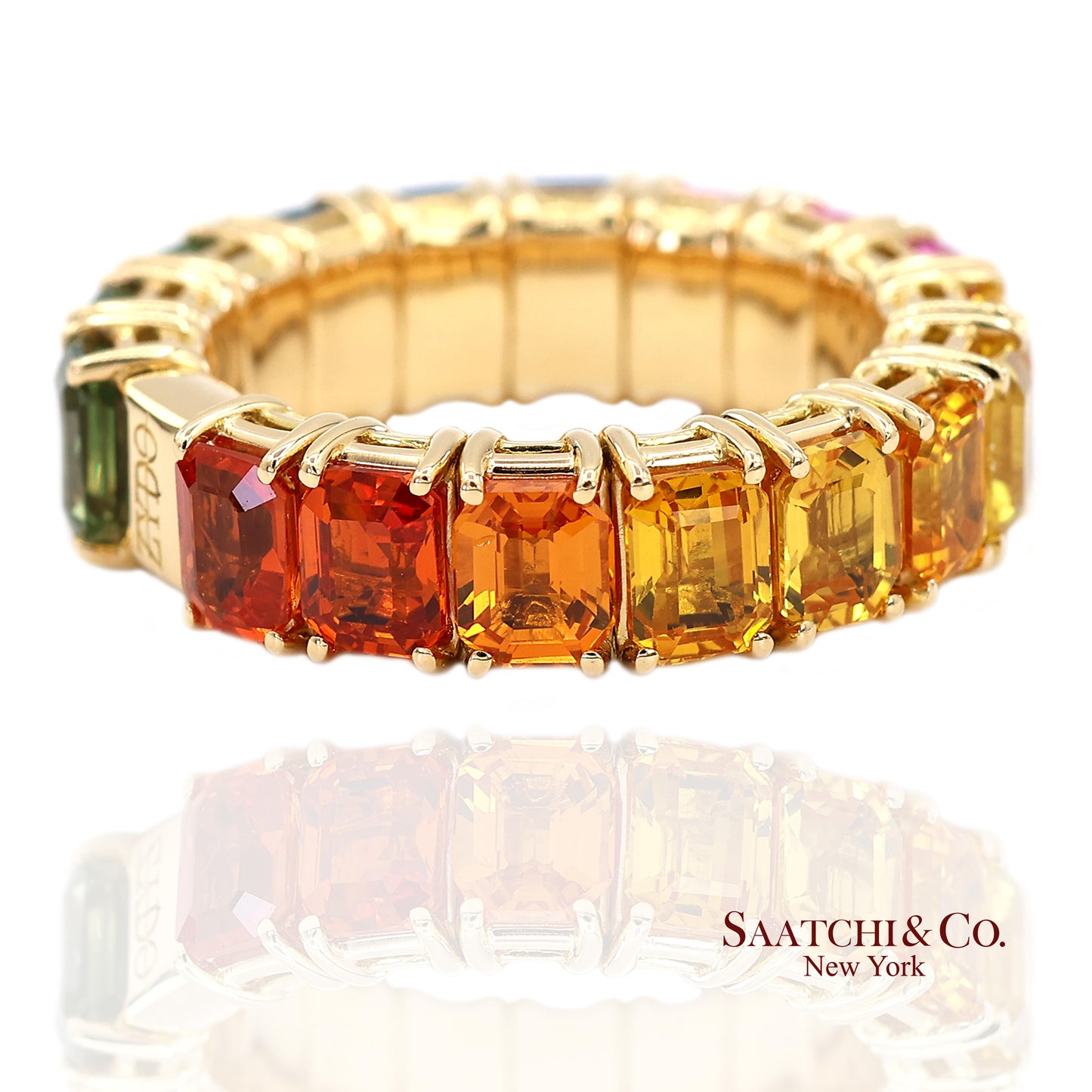 18K(750) Yellow Gold Zydo Italian Rainbow Natural Sapphire Eternity Stretch Ring