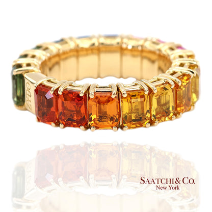 18K(750) Yellow Gold Zydo Italian Rainbow Natural Sapphire Eternity Stretch Ring