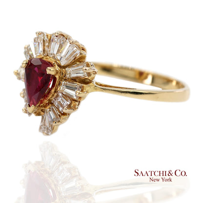 18K(750) Yellow Gold Natural Diamond Ballerina Ruby Ring