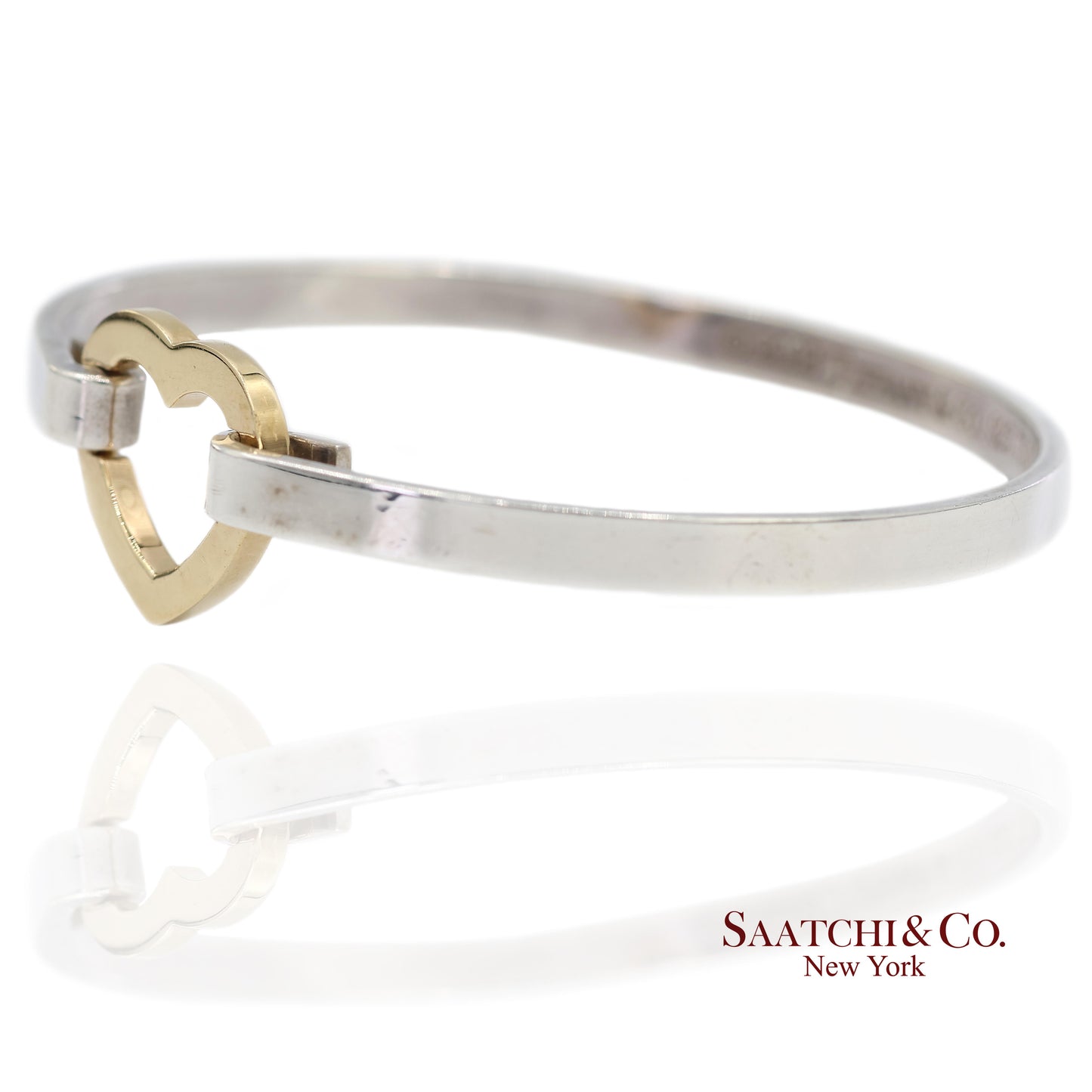 18K(750) Yellow Gold and Tiffany & Co 925 Sterling Silver Heart Bangle Bracelet