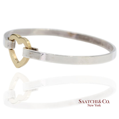 18K(750) Yellow Gold and Tiffany & Co 925 Sterling Silver Heart Bangle Bracelet
