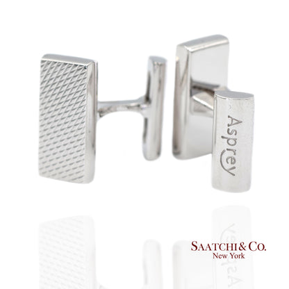 Asprey London 18K(750) Solid White Gold Classic Rectangular Crosshatch Cufflinks