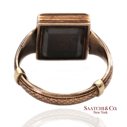 10K Yellow Gold Victorian Braided Mourning Quartz Hair Ring