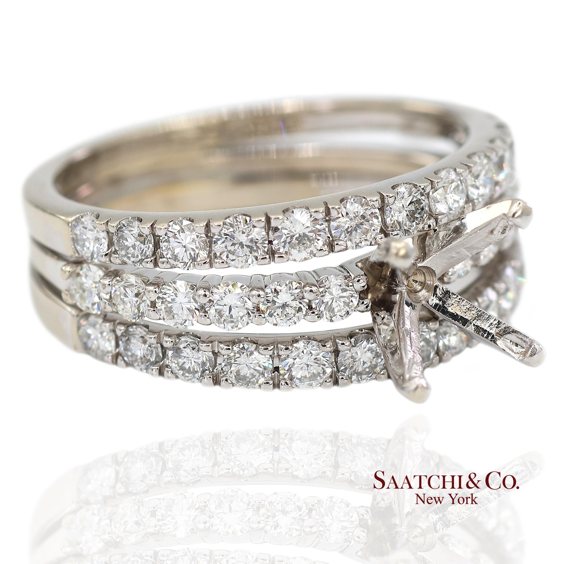 14K (585) White Gold Natural Brilliant Diamond Semi Mount Ring Size 7