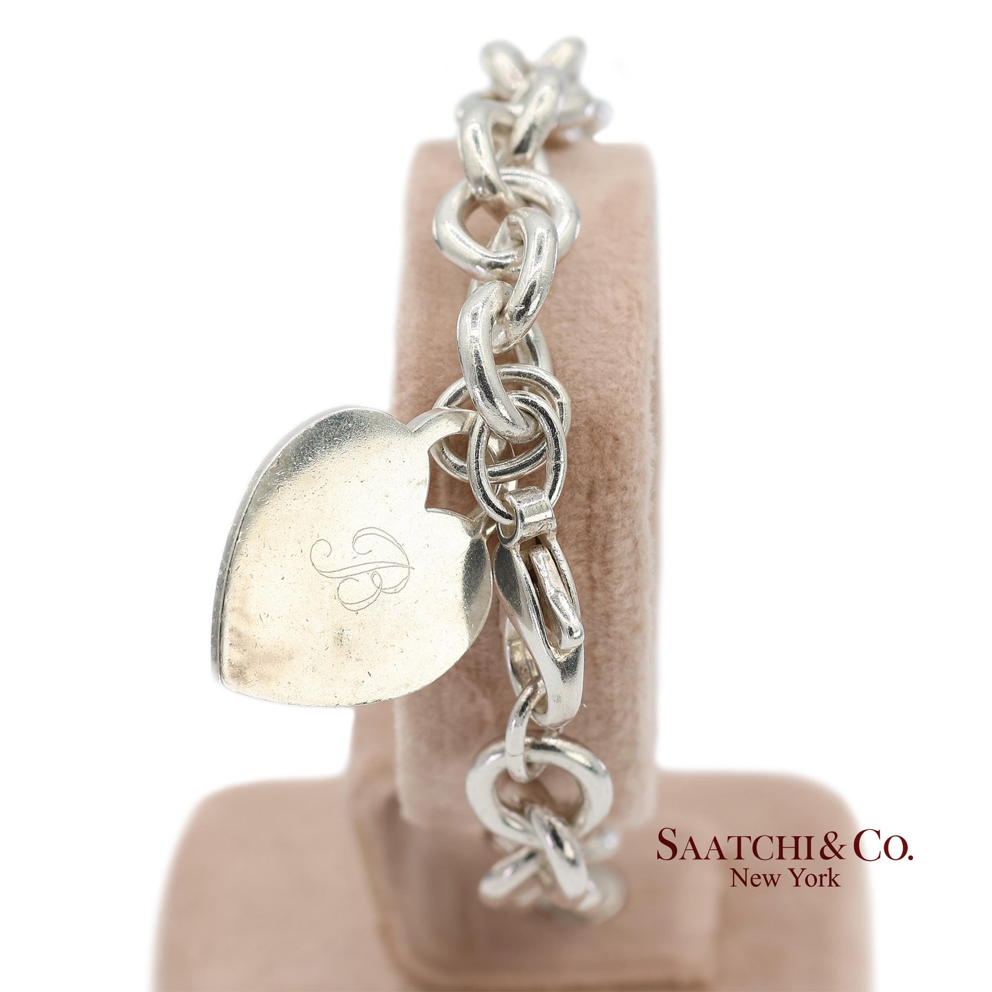 Tiffany & Co. 925 Sterling Silver Heart Charm Cable Chain Bracelet