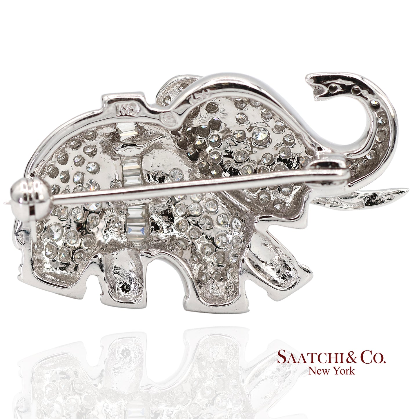 18K (750) White Gold Natural Diamond Elephant Brooch/Pin