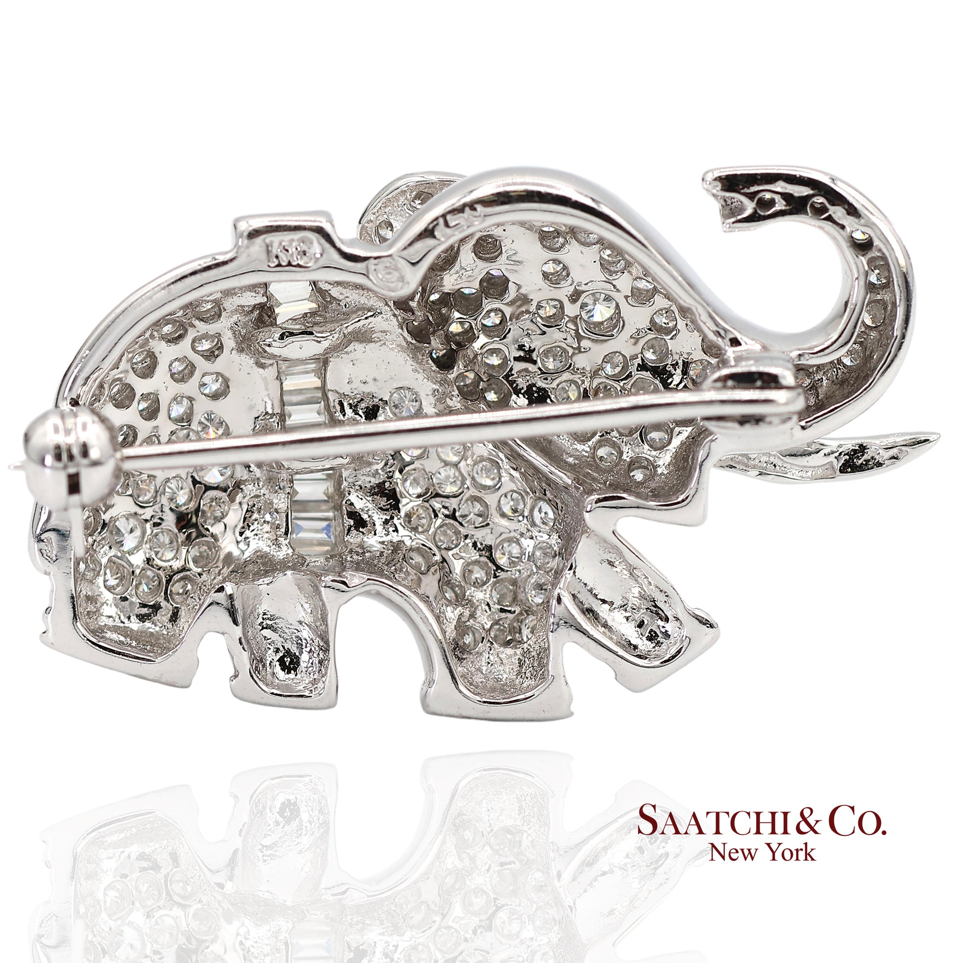 18K (750) White Gold Natural Diamond Elephant Brooch/Pin