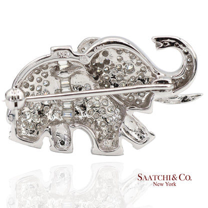 18K (750) White Gold Natural Diamond Elephant Brooch/Pin