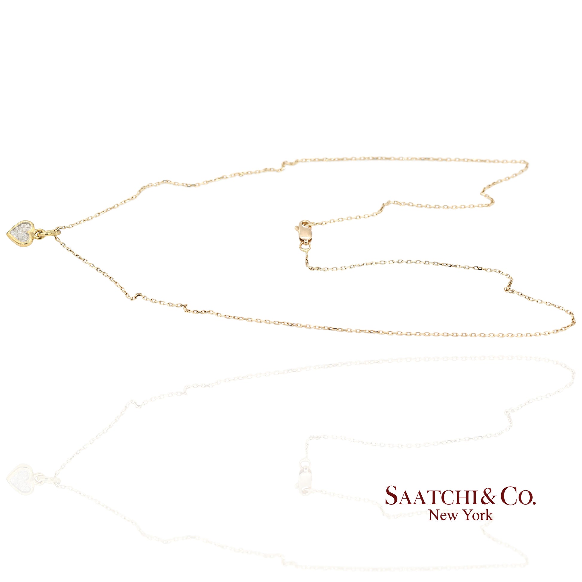 18K Natural Diamond Heart Shape Pendant with 14K Yellow Gold Chain