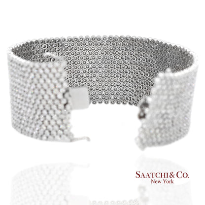 18K (750) White Gold Natural Diamond Wide Mesh Bracelet 15 Rows