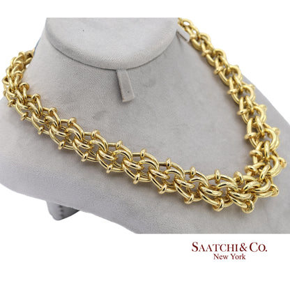 18K(750) Solid Yellow Gold Graduated Byzantine Chain Necklace